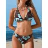 CUPSHE Women’s Bikini Sets Two Piece Swimsuit V Neck Halter Back Self Tie Low Rise Bottom(Brown/Blue Floral)