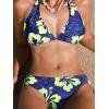 CUPSHE Women’s Bikini Sets Two Piece Swimsuit V Neck Halter Back Self Tie Low Rise Bottom(Navy/Yellow Floral)
