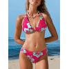 CUPSHE Women’s Bikini Sets Two Piece Swimsuit V Neck Halter Back Self Tie Low Rise Bottom(Pink/Blue Floral)