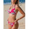 CUPSHE Women’s Bikini Sets Two Piece Swimsuit V Neck Halter Back Self Tie Low Rise Bottom(Pink/Blue Floral)
