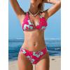 CUPSHE Women’s Bikini Sets Two Piece Swimsuit V Neck Halter Back Self Tie Low Rise Bottom(Pink/Blue Floral)