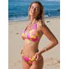 CUPSHE Women’s Bikini Sets Two Piece Swimsuit V Neck Halter Back Self Tie Low Rise Bottom(Pink/Yellow Floral)