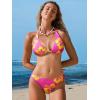 CUPSHE Women’s Bikini Sets Two Piece Swimsuit V Neck Halter Back Self Tie Low Rise Bottom(Pink/Yellow Floral)