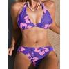 CUPSHE Women’s Bikini Sets Two Piece Swimsuit V Neck Halter Back Self Tie Low Rise Bottom(Purple/Pink Floral)