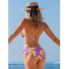 CUPSHE Women’s Bikini Sets Two Piece Swimsuit V Neck Halter Back Self Tie Low Rise Bottom(Purple/Yellow Floral)