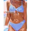CUPSHE Women’s Bikini Sets Two Piece Swimsuit V Neck Textured Back Self Tie Spaghetti Straps Mid Rise(White/Blue Gingham)