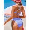 CUPSHE Women’s Bikini Sets Two Piece Swimsuit V Neck Textured Back Self Tie Spaghetti Straps Mid Rise(White/Blue Gingham)