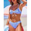 CUPSHE Women’s Bikini Sets Two Piece Swimsuit V Neck Textured Back Self Tie Spaghetti Straps Mid Rise(White/Blue Gingham)
