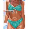 CUPSHE Women’s Bikini Sets Two Piece Swimsuit V Neck Textured Back Self Tie Spaghetti Straps Mid Rise(White/Green Gingham)