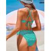 CUPSHE Women’s Bikini Sets Two Piece Swimsuit V Neck Textured Back Self Tie Spaghetti Straps Mid Rise(White/Green Gingham)
