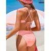 CUPSHE Women’s Bikini Sets Two Piece Swimsuit V Neck Textured Back Self Tie Spaghetti Straps Mid Rise(White/Pink Gingham)
