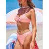 CUPSHE Women’s Bikini Sets Two Piece Swimsuit V Neck Textured Back Self Tie Spaghetti Straps Mid Rise(White/Pink Gingham)