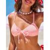 CUPSHE Women’s Bikini Sets Two Piece Swimsuit V Neck Textured Back Self Tie Spaghetti Straps Mid Rise(White/Pink Gingham)
