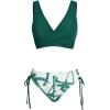 CUPSHE Women’s Bikini Swimsuit Front Cross Lace Up Two Piece Bathing Suit(Emerald Green/Leaf)