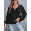 CUPSHE Women’s Blouses Eyelet Tops Long Sleeve V Neck Puff Sleeve Shirts Dressy Casual(Black)