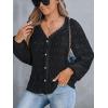 CUPSHE Women’s Blouses Eyelet Tops Long Sleeve V Neck Puff Sleeve Shirts Dressy Casual(Black)