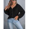 CUPSHE Women’s Blouses Eyelet Tops Long Sleeve V Neck Puff Sleeve Shirts Dressy Casual(Black)