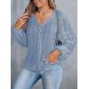 CUPSHE Women’s Blouses Eyelet Tops Long Sleeve V Neck Puff Sleeve Shirts Dressy Casual(Blue)