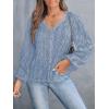 CUPSHE Women’s Blouses Eyelet Tops Long Sleeve V Neck Puff Sleeve Shirts Dressy Casual(Blue)
