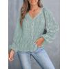 CUPSHE Women’s Blouses Eyelet Tops Long Sleeve V Neck Puff Sleeve Shirts Dressy Casual(Green)