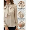 CUPSHE Women’s Blouses Long Sleeve Satin Shirts Bow Tie High Neck Tops Dressy Casual(Beige)