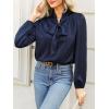 CUPSHE Women’s Blouses Long Sleeve Satin Shirts Bow Tie High Neck Tops Dressy Casual(Dark Blue)