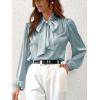 CUPSHE Women’s Blouses Long Sleeve Satin Shirts Bow Tie High Neck Tops Dressy Casual(Light Blue)