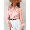 CUPSHE Women’s Blouses Long Sleeve Satin Shirts Bow Tie High Neck Tops Dressy Casual(Pink)