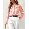 CUPSHE Women’s Blouses Long Sleeve Satin Shirts Bow Tie High Neck Tops Dressy Casual(Pink)