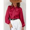 CUPSHE Women’s Blouses Long Sleeve Satin Shirts Bow Tie High Neck Tops Dressy Casual(Red)