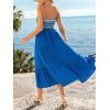 CUPSHE Women’s Boho Smocked Maxi Dresses Spaghetti Straps Tiered Ruffled Beach Vacation Sundress Summer Cover Up Dress(Blue)