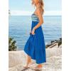 CUPSHE Women’s Boho Smocked Maxi Dresses Spaghetti Straps Tiered Ruffled Beach Vacation Sundress Summer Cover Up Dress(Blue)