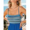 CUPSHE Women’s Boho Smocked Maxi Dresses Spaghetti Straps Tiered Ruffled Beach Vacation Sundress Summer Cover Up Dress(Blue)