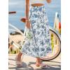 CUPSHE Women’s Casual Maxi Skirts High Waist Boho Floral Printed Long Flowy Beach Skirt with Pockets(Blue)