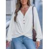 CUPSHE Womens Casual Tops Long Sleeve V Neck Twist Knot Shirts Cute Loose Fall Blouse(White)