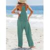 CUPSHE Women’s Casual V Neck Spaghetti Straps Jumpsuit Sleeveless Baggy Long Pants Overall Outfit with Pockets(Green)