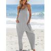 CUPSHE Women’s Casual V Neck Spaghetti Straps Jumpsuit Sleeveless Baggy Long Pants Overall Outfit with Pockets(Grey)
