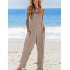 CUPSHE Women’s Casual V Neck Spaghetti Straps Jumpsuit Sleeveless Baggy Long Pants Overall Outfit with Pockets(Khaki)