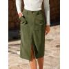 CUPSHE Women’s Corduroy Midi Skirts High Waisted Pencil Skirts with Slit Slim Fit Skirt with Pockets(Green)