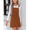 CUPSHE Women’s Corduroy Overall Mini Fall Dress Square Neck Adjustable Straps Front Pocket Side Buttons Autumn Dresses(Brown)