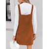 CUPSHE Women’s Corduroy Overall Mini Fall Dress Square Neck Adjustable Straps Front Pocket Side Buttons Autumn Dresses(Brown)
