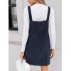 CUPSHE Women’s Corduroy Overall Mini Fall Dress Square Neck Adjustable Straps Front Pocket Side Buttons Autumn Dresses(Navy Blue)