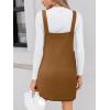 CUPSHE Women’s Corduroy Overall Mini Fall Dress Square Neck Adjustable Straps Front Pocket Side Buttons Autumn Dresses(Shell Brown)