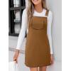 CUPSHE Women’s Corduroy Overall Mini Fall Dress Square Neck Adjustable Straps Front Pocket Side Buttons Autumn Dresses(Shell Brown)