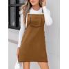 CUPSHE Women’s Corduroy Overall Mini Fall Dress Square Neck Adjustable Straps Front Pocket Side Buttons Autumn Dresses(Shell Brown)