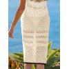 CUPSHE Women’s Crochet Midi Skirt Summer Cover Up Hollow Out Knitted Elegant Stretch Bodycon Skirt(Beige)