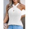 CUPSHE Women’s Cross Front Tank One‑Shoulder Knit Fitted Ribbed Stretch Top Beach Summer(White)
