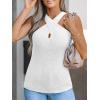 CUPSHE Women’s Cross Front Tank One‑Shoulder Knit Fitted Ribbed Stretch Top Beach Summer(White)