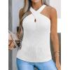 CUPSHE Women’s Cross Front Tank One‑Shoulder Knit Fitted Ribbed Stretch Top Beach Summer(White)