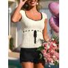 CUPSHE Women’s Cute Tie Front Short Sleeve Knit Tops Lightweight Summer Pullover Blouse(White)